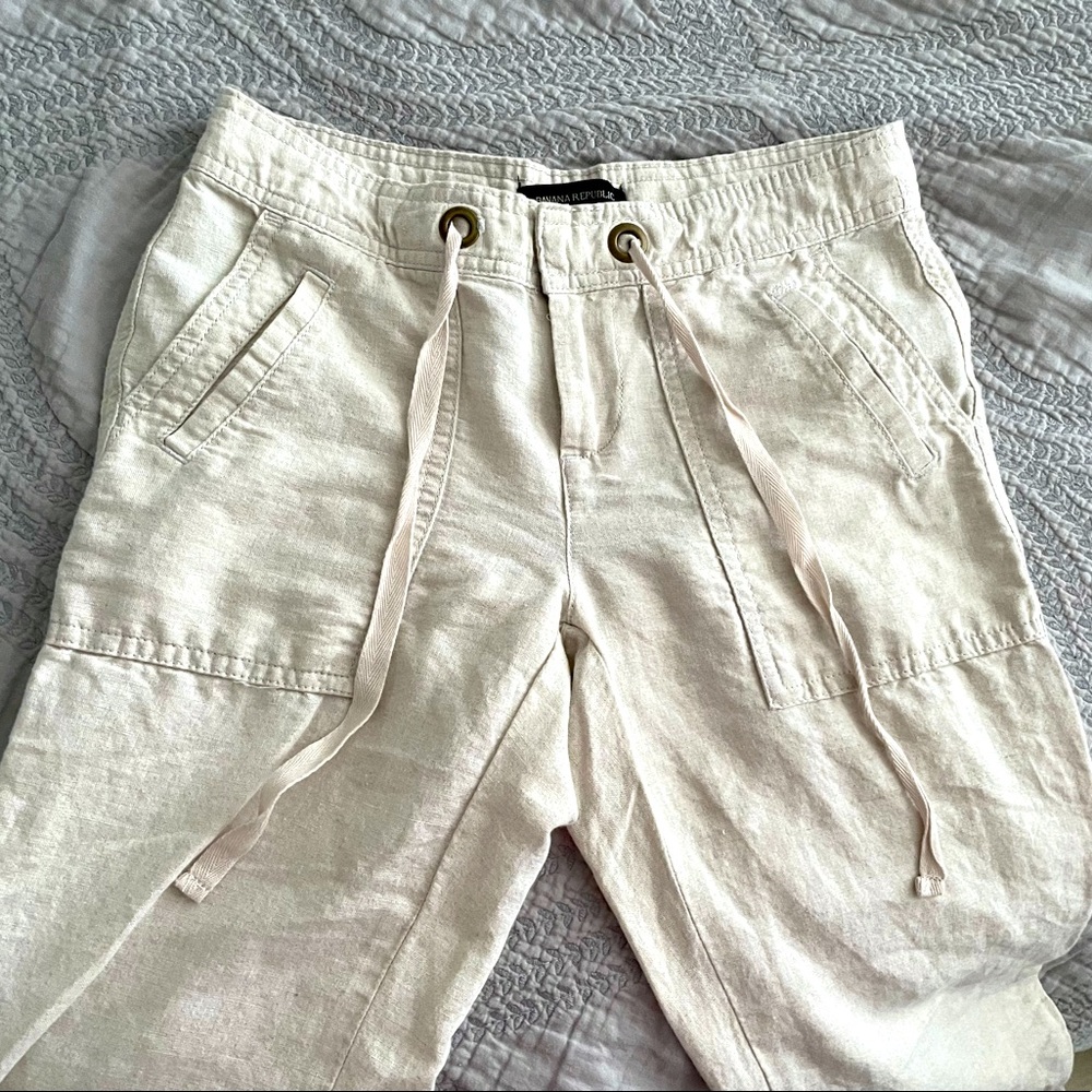 Linen oatmeal wide leg pants